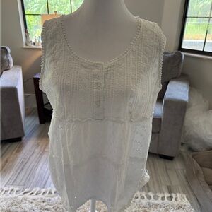 Prana Cream Smocked Bib Collar Blouse